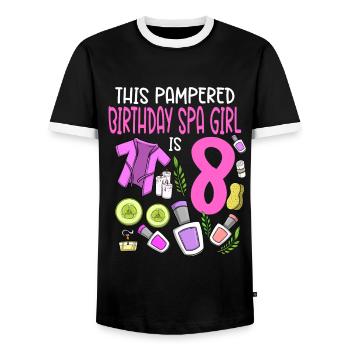 Spa Birthday For Girls 8th Spa Birthday Party - Men's Ringer Shirt - black/white - Front - AI Model Female 172 light (172cm) & AI Model Male 178 light (178cm)