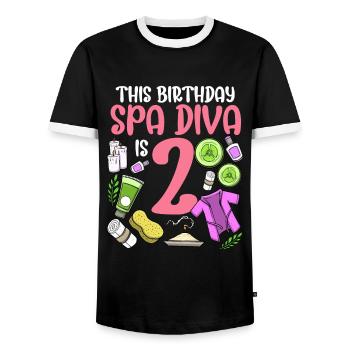 Spa Birthday For Girls 2nd Spa Birthday Party - Men's Ringer Shirt - black/white - Front - AI Model Female 172 light (172cm) & AI Model Male 178 light (178cm)