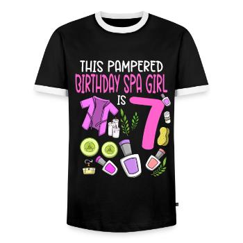 Spa Birthday For Girls 7th Spa Birthday Party - Men's Ringer Shirt - black/white - Front - AI Model Female 172 light (172cm) & AI Model Male 178 light (178cm)