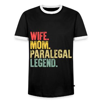 Mère Femmes Drôle de cadeau, épouse Maman Parajuriste Légende - T-shirt contrasté Homme - noir/blanc - Devant - AI Model Female 172 light (172cm) & AI Model Male 178 light (178cm)