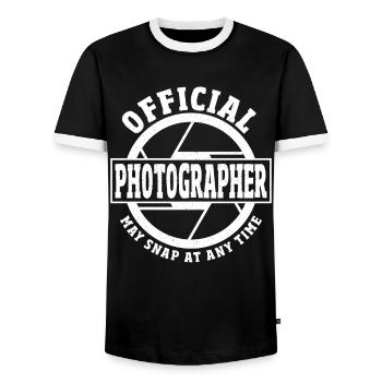 Official Photographer May Snap At Any Time - Men's Ringer Shirt - black/white - Front - AI Model Female 172 light (172cm) & AI Model Male 178 light (178cm)
