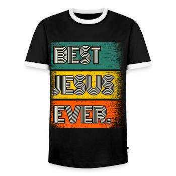 Nom de Jésus Cadeau Proverbe Drôle - T-shirt contrasté Homme - noir/blanc - Devant - AI Model Female 172 light (172cm) & AI Model Male 178 light (178cm)