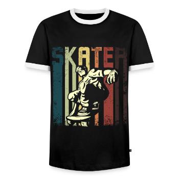 Retro Vintage Skateboarding - Men's Ringer Shirt - black/white - Front - AI Model Female 172 light (172cm) & AI Model Male 178 light (178cm)