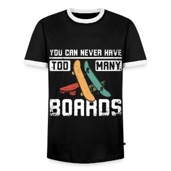 You can never have too many skateboards - Men's Ringer Shirt - black/white - Front - AI Model Female 172 light (172cm) & AI Model Male 178 light (178cm)