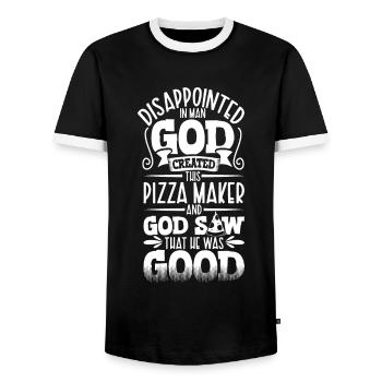 Disappointed by people - Pizza Bäcker - Men's Ringer Shirt - black/white - Front - AI Model Female 172 light (172cm) & AI Model Male 178 light (178cm)