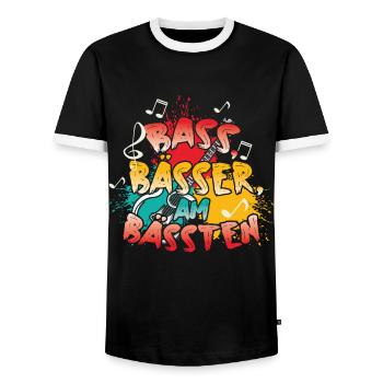 Bassisten, Bassgitarristen Gitarristen Bass - Männer Kontrast-T-Shirt - Schwarz/Weiß - Vorne - AI Model Female 172 light (172cm) & AI Model Male 178 light (178cm)