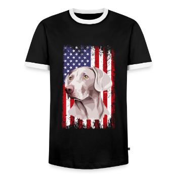 Weimaraner Dad American Flag, Weimaraner Dog - Men's Ringer Shirt - black/white - Front - AI Model Female 172 light (172cm) & AI Model Male 178 light (178cm)
