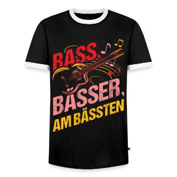 Bassisten, Bassgitarristen Gitarristen Bass - Männer Kontrast-T-Shirt - Schwarz/Weiß - Vorne - AI Model Female 172 light (172cm) & AI Model Male 178 light (178cm)