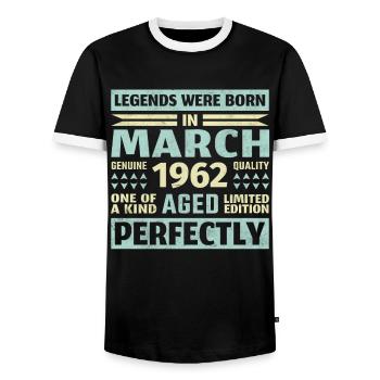 61ème anniversaire Mars Né 1962 Millésime - T-shirt contrasté Homme - noir/blanc - Devant - AI Model Female 172 light (172cm) & AI Model Male 178 light (178cm)