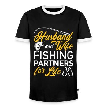 Husband and wife fishing partners for lifefisherma - Men's Ringer Shirt - black/white - Front - AI Model Female 172 light (172cm) & AI Model Male 178 light (178cm)