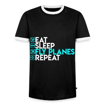 Eat Sleep Fly Flugzeuge wiederholen - Trendiges Flugzeug Pilo - Männer Kontrast-T-Shirt - Schwarz/Weiß - Vorne - AI Model Female 172 light (172cm) & AI Model Male 178 light (178cm)