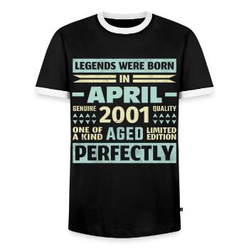 22. Geburtstag April Jahrgang 2001 Vintage - Männer Kontrast-T-Shirt - Schwarz/Weiß - Vorne - AI Model Female 172 light (172cm) & AI Model Male 178 light (178cm)