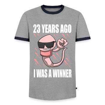 Man Sperm Birthday 23 Year Old - Men's Ringer Shirt - grey/navy  - Front - AI Model Female 172 light (172cm) & AI Model Male 178 light (178cm)
