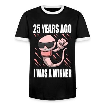 Homme Sperme Anniversaire 25 ans - T-shirt contrasté Homme - noir/blanc - Devant - AI Model Female 172 light (172cm) & AI Model Male 178 light (178cm)