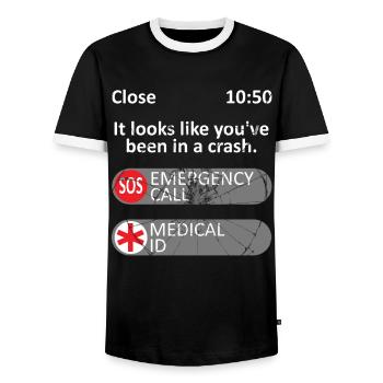 It looks like you've been in a crash - Men's Ringer Shirt - black/white - Front - AI Model Female 172 light (172cm) & AI Model Male 178 light (178cm)