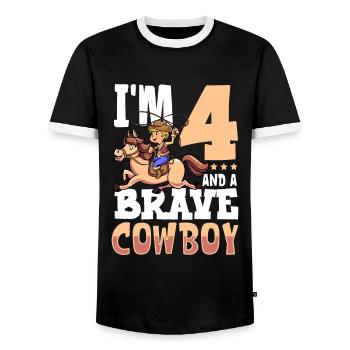 I'm 4 - Boy Cowboy - Men's Ringer Shirt - black/white - Front - AI Model Female 172 light (172cm) & AI Model Male 178 light (178cm)