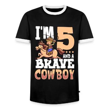 I'm 5 - Boy Cowboy - Men's Ringer Shirt - black/white - Front - AI Model Female 172 light (172cm) & AI Model Male 178 light (178cm)