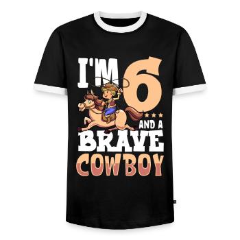 I'm 6 - Boy Cowboy - Men's Ringer Shirt - black/white - Front - AI Model Female 172 light (172cm) & AI Model Male 178 light (178cm)