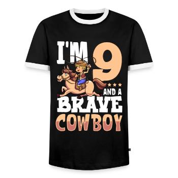 I'm 9 - Boy Cowboy - Men's Ringer Shirt - black/white - Front - AI Model Female 172 light (172cm) & AI Model Male 178 light (178cm)