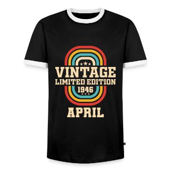 77ème Anniversaire Avril Cru 1946 Cru - T-shirt contrasté Homme - noir/blanc - Devant - AI Model Female 172 light (172cm) & AI Model Male 178 light (178cm)