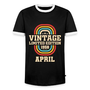 65th birthday April Vintage 1958 Vintage - Men's Ringer Shirt - black/white - Front - AI Model Female 172 light (172cm) & AI Model Male 178 light (178cm)