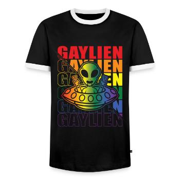 Gender Lesbian, Gay, Trans, Queer Rainbow - Men's Ringer Shirt - black/white - Front - AI Model Female 172 light (172cm) & AI Model Male 178 light (178cm)