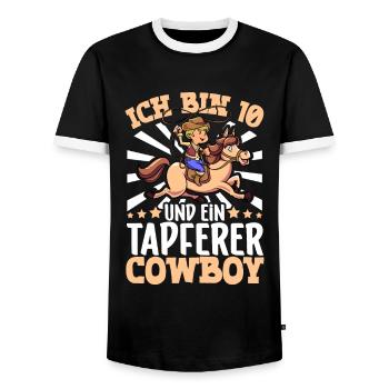 Ich bin 10 - Jungen Cowboy - Männer Kontrast-T-Shirt - Schwarz/Weiß - Vorne - AI Model Female 172 light (172cm) & AI Model Male 178 light (178cm)