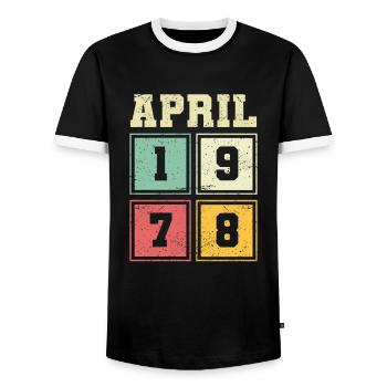 45th birthday April Vintage 1978 Vintage - Men's Ringer Shirt - black/white - Front - AI Model Female 172 light (172cm) & AI Model Male 178 light (178cm)