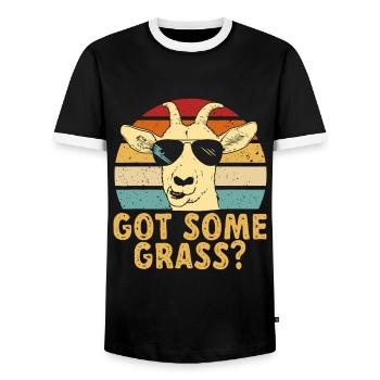 Goat Some Grass? Funny Goat Farmerorganicfarmfarme - Men's Ringer Shirt - black/white - Front - AI Model Female 172 light (172cm) & AI Model Male 178 light (178cm)
