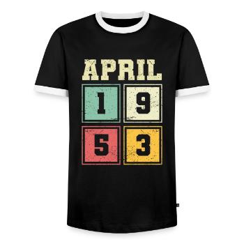 70th birthday April Vintage 1953 Vintage - Men's Ringer Shirt - black/white - Front - AI Model Female 172 light (172cm) & AI Model Male 178 light (178cm)