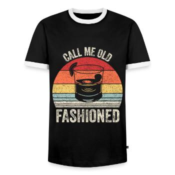 Retro Call Me Old Fashioned Whiskey Wisconsin Funn - Men's Ringer Shirt - black/white - Front - AI Model Female 172 light (172cm) & AI Model Male 178 light (178cm)