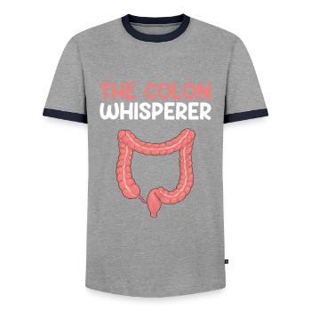 Colon Whisperer, Endoscopie Gastroentérologie - T-shirt contrasté Homme - gris/marine  - Devant - AI Model Female 172 light (172cm) & AI Model Male 178 light (178cm)