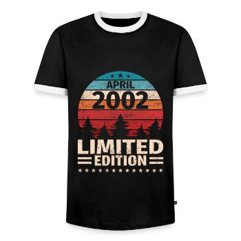 21. Geburtstag April Jahrgang 2002 Vintage - Männer Kontrast-T-Shirt - Schwarz/Weiß - Vorne - AI Model Female 172 light (172cm) & AI Model Male 178 light (178cm)