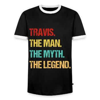 Mens Travis The Man The Myth The Legend - Men's Ringer Shirt - black/white - Front - AI Model Female 172 light (172cm) & AI Model Male 178 light (178cm)