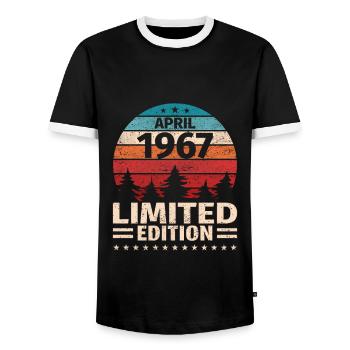 56. Geburtstag April Jahrgang 1967 Vintage - Männer Kontrast-T-Shirt - Schwarz/Weiß - Vorne - AI Model Female 172 light (172cm) & AI Model Male 178 light (178cm)