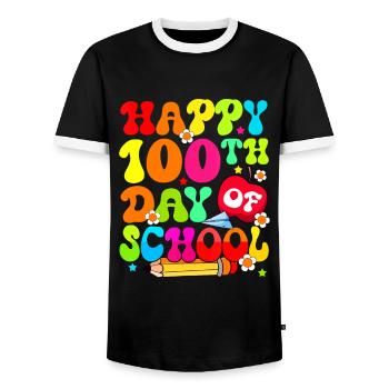 100th Day Of School Teachers Costume 100 Days Stud - Men's Ringer Shirt - black/white - Front - AI Model Female 172 light (172cm) & AI Model Male 178 light (178cm)