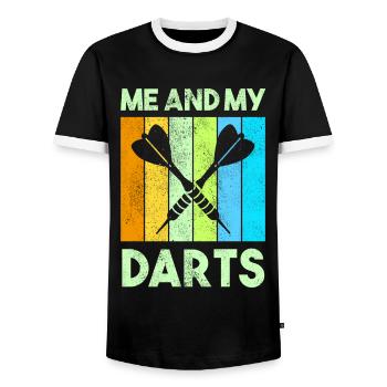 Darts Sport Verein, Dartscheibe, Pfeil Sport Dart - Männer Kontrast-T-Shirt - Schwarz/Weiß - Vorne - AI Model Female 172 light (172cm) & AI Model Male 178 light (178cm)
