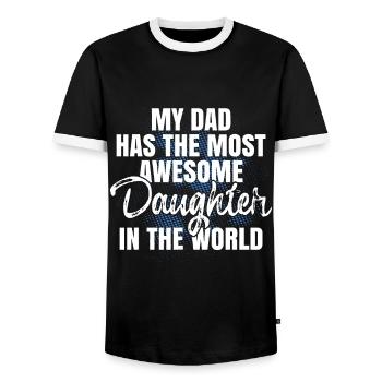 My Dad Has The Most Awesome Daughter In The World - Men's Ringer Shirt - black/white - Front - AI Model Female 172 light (172cm) & AI Model Male 178 light (178cm)