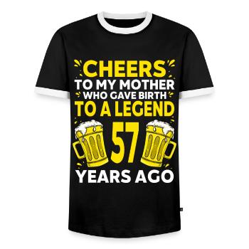 Men Beer Birthday Funny 57 Year Old Beer Lover - Men's Ringer Shirt - black/white - Front - AI Model Female 172 light (172cm) & AI Model Male 178 light (178cm)