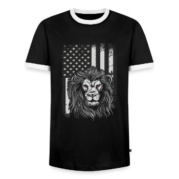 Lion Usa Flag Unleash Your Inner Strength - Men's Ringer Shirt - black/white - Front - AI Model Female 172 light (172cm) & AI Model Male 178 light (178cm)