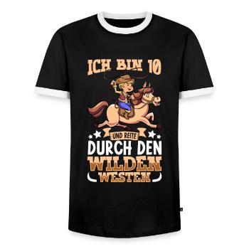 Ich bin 10 - Jungen Cowboy - Männer Kontrast-T-Shirt - Schwarz/Weiß - Vorne - AI Model Female 172 light (172cm) & AI Model Male 178 light (178cm)