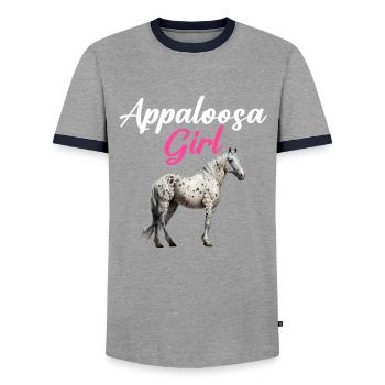 Cheval équestre Appaloosa - T-shirt contrasté Homme - gris/marine  - Devant - AI Model Female 172 light (172cm) & AI Model Male 178 light (178cm)