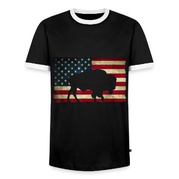 Retro Buffalo American Flag USA idea Bison - Men's Ringer Shirt - black/white - Front - AI Model Female 172 light (172cm) & AI Model Male 178 light (178cm)