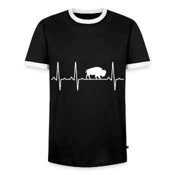 Buffalo Heartbeat Gift For Men Women Tamaraw Bison - Men's Ringer Shirt - black/white - Front - AI Model Female 172 light (172cm) & AI Model Male 178 light (178cm)