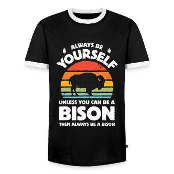 Bison Always Be Yourself Retro Vintage 70s Men Wom - Men's Ringer Shirt - black/white - Front - AI Model Female 172 light (172cm) & AI Model Male 178 light (178cm)