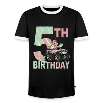 Girl's birthday 5 years I am already 5 years old - Men's Ringer Shirt - black/white - Front - AI Model Female 172 light (172cm) & AI Model Male 178 light (178cm)