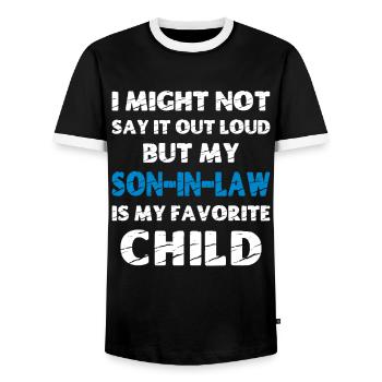My Son-In-Law is my Favorite Child - Men's Ringer Shirt - black/white - Front - AI Model Female 172 light (172cm) & AI Model Male 178 light (178cm)
