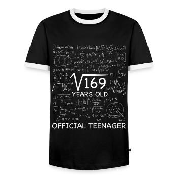 13 Year Old Birthday Official Teenager Square Root - Men's Ringer Shirt - black/white - Front - AI Model Female 172 light (172cm) & AI Model Male 178 light (178cm)
