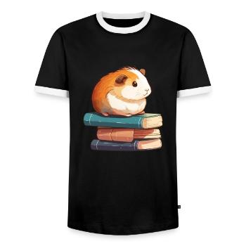 Guinea pig siting in stack of books guinea pig - Männer Kontrast-T-Shirt - Schwarz/Weiß - Vorne - AI Model Female 172 light (172cm) & AI Model Male 178 light (178cm)