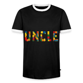 Birthday Brick Builder Funny Blocks Master Builder - Men's Ringer Shirt - black/white - Front - AI Model Female 172 light (172cm) & AI Model Male 178 light (178cm)